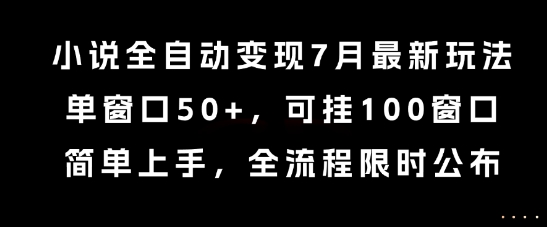 小说全自动变现7月玩法，单窗口50+，可挂100窗口，简单上手，全流程限时公布【揭秘】-3YVIP资源库