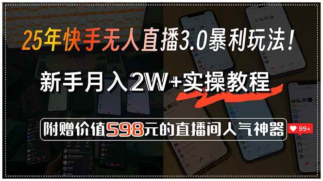 （15335期）25年快手无人直播3.0暴利玩法！，新手月入2W+实操教程，附赠价值598元…-3YVIP资源库