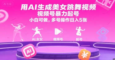 用AI生成美女跳舞视频，视频号暴力起号，小白可做，多号操作日入5张-3YVIP资源库