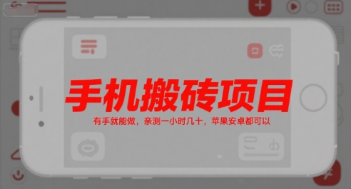 手机搬砖项目，有手就能做，亲测一小时几十，苹果安卓都可以-3YVIP资源库
