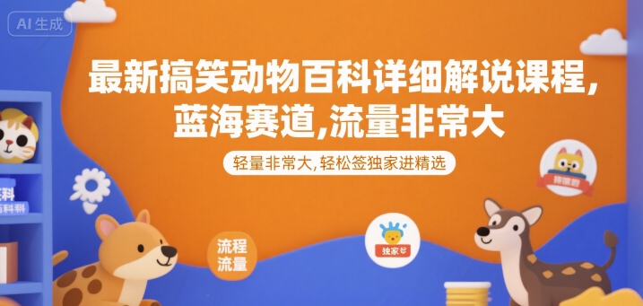 最新搞笑动物百科详细解说课程，蓝海赛道，流量非常大，轻松签独家进精选-3YVIP资源库