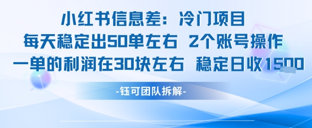 小红书信息差冷门项目一单利润30块每天稳定1.5k左右2个账号操作-3YVIP资源库