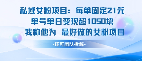 私域女粉项目：每单固定21块，单日变现超1k+，最好做的女粉项目-3YVIP资源库