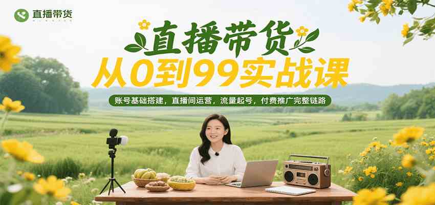 直播带货从0到99实战课，账号基础搭建，直播间运营，流量起号，付费推广完整链路-3YVIP资源库