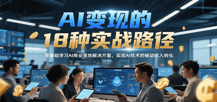 AI变现的18种实战路径，零基础学习AI商业落地解决方案，实现AI技术的被动收入转化-3YVIP资源库