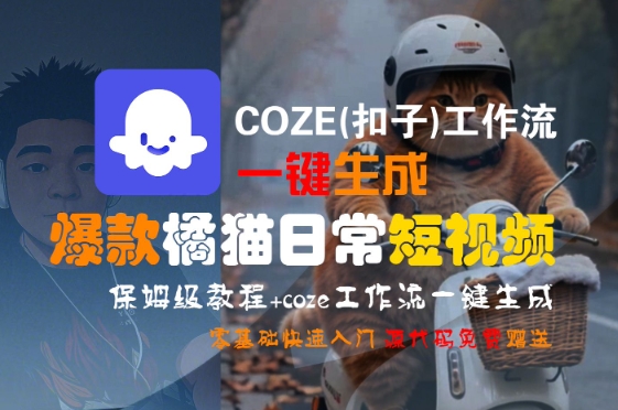COZE(扣子)工作流一键生成爆款橘猫日常短视频，保姆级教程，零基础快速入门-3YVIP资源库