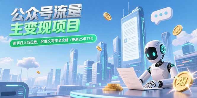 （15412期）公众号流量主变现项目，新手日入四位数，含爆文写作全攻略(更新25年7月)-3YVIP资源库