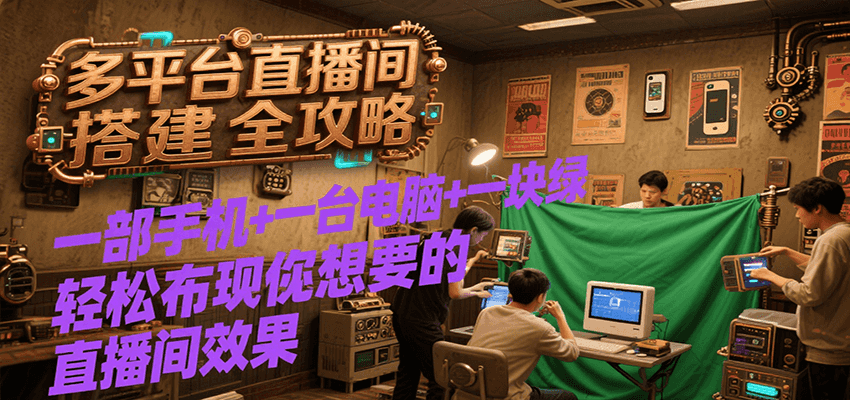 多平台直播间搭建全攻略，一部手机+一台电脑+一块绿布轻松实现你想要的直播间效果-3YVIP资源库