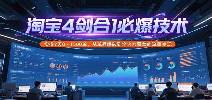 淘宝4剑合1必爆技术，实操7天0-1500单，从单品爆破到全火力覆盖的流量变现-3YVIP资源库