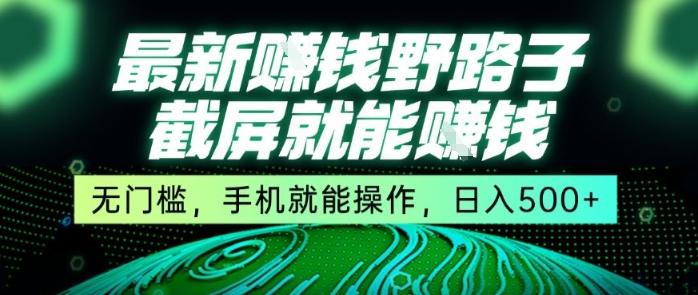 最新野路子截屏就能挣钱，无门槛，手机就能操作，日入5张【揭秘】-3YVIP资源库