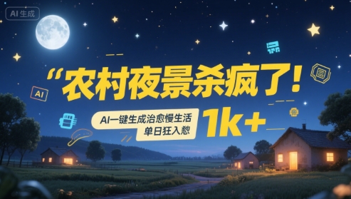 农村夜景杀疯了！AI一键生成治愈系慢生活，单日狂入1k+-3YVIP资源库