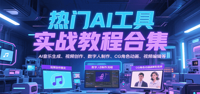 热门AI工具实战教程合集，AI音乐生成、视频创作、数字人制作、CG角色动画、视频编辑等-3YVIP资源库