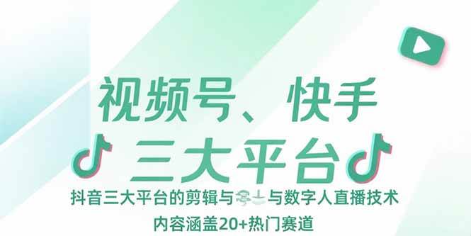 （15449期）视频号、快手、抖音三大平台的剪辑与数字人直播技术，内容涵盖20+热门赛道-3YVIP资源库