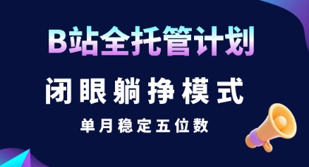 【B站全托管计划】闭眼躺挣模式，单月稳定五位数【揭秘】-3YVIP资源库