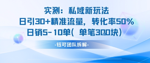 实测私域新玩法日引30加精准流量转化率50%日销5-10单每笔3张-3YVIP资源库