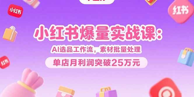 （15462期）小红书爆量实战课：AI选品工作流，素材批量处理，单店月利润突破25万元-3YVIP资源库