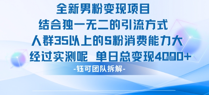 全新男粉变现项目引流人群35以上的男粉消费能力大 经过实测单日变现1k+-3YVIP资源库
