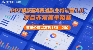 PPT模版蓝海赛道副业特训营1.0，项目非常简单粗暴，客单价可以高到150-200-3YVIP资源库