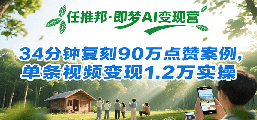 任推邦·即梦AI变现营，34分钟复刻90万点赞案例，单条视频变现1.2万实操-3YVIP资源库
