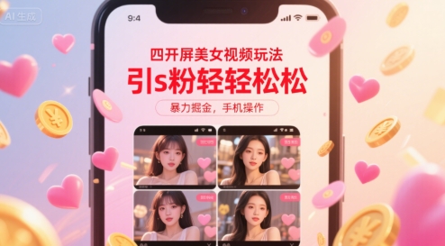 四开屏美女视频玩法，引s粉轻轻松松，暴力掘金，手机操作【揭秘】-3YVIP资源库
