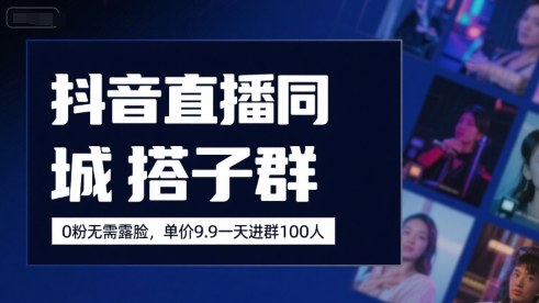 抖音直播同城搭子群，0粉无需露脸，单价19.9，一天进群100人-3YVIP资源库