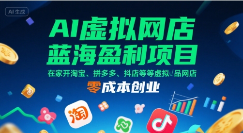 AI虚拟网店蓝海盈利项目，在家开淘宝、拼多多、抖店等虚拟品网店，零成本创业-3YVIP资源库