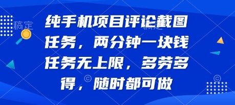 纯手机项目评论截图任务，两分钟一块钱 任务无上限多劳多得，随时随地都能做【揭秘】-3YVIP资源库