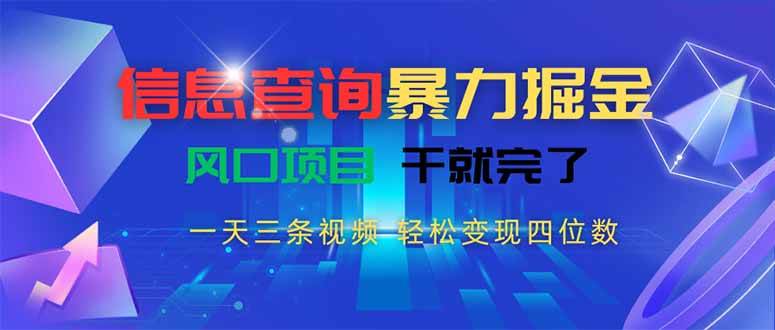 （15516期）信息查询暴力掘金，一天三条视频 轻松变现四位数，风口项目干就完了-3YVIP资源库