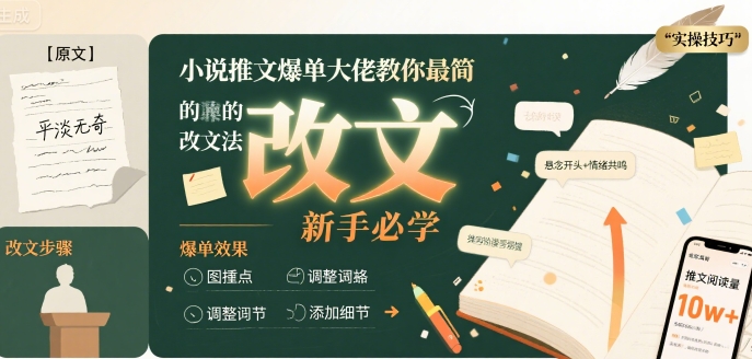 小说推文爆单大佬教你最简单的改文方法实操课，新手必学-3YVIP资源库