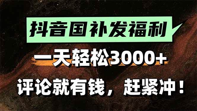（15530期）一天轻松3000+，抖音国补福利！评论就有钱，还有额外躺赚！-3YVIP资源库