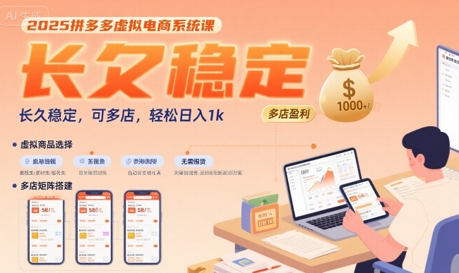 2025拼多多虚拟电商系统课，长久稳定，可多店，轻松日入1k-3YVIP资源库