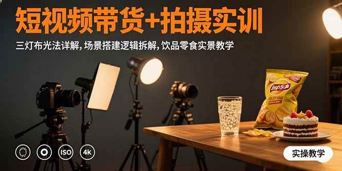 （15540期）短视频带货+拍摄实训：三灯布光法详解,场景搭建逻辑拆解,饮品零食实景教学-3YVIP资源库