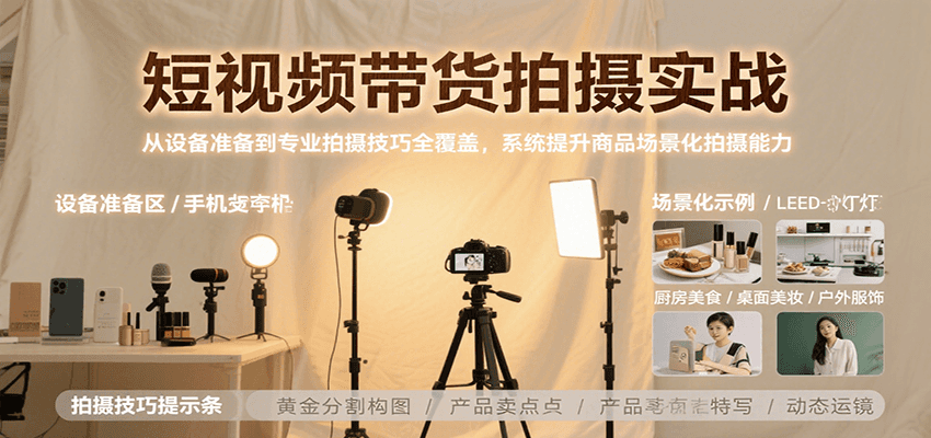 短视频带货拍摄实战，从设备准备到专业拍摄技巧全覆盖，系统提升商品场景化拍摄能力-3YVIP资源库