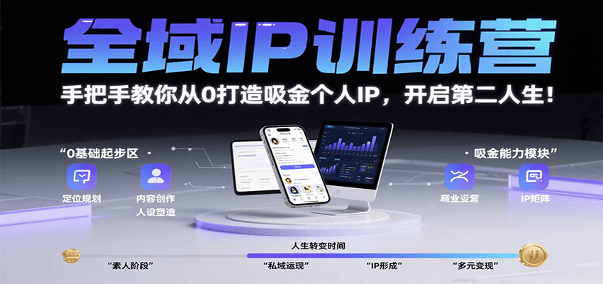 全域IP训练营，手把手教你从0打造吸金个人IP，开启第二人生！-3YVIP资源库
