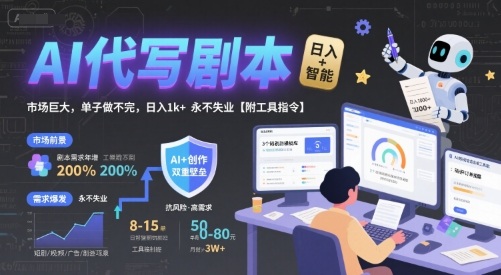 AI代写剧本，市场巨大，单子做不完，日入1k+ 永不失业【附工具指令】-3YVIP资源库