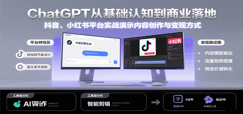 ChatGPT从基础认知到商业落地，实战演示抖音、小红书等平台的内容创作与变现-3YVIP资源库