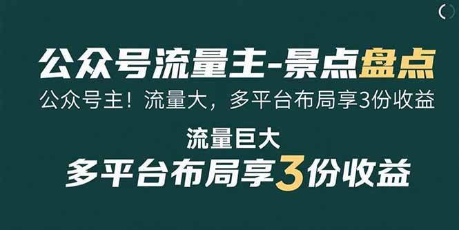 （15553期）公众号流量主-景点盘点 流量巨大 多平台布局享3份收益-3YVIP资源库