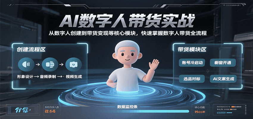 AI数字人带货实战，从数字人创建到带货变现各核心模块，快速掌握全流程-3YVIP资源库