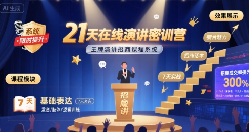 21天在线演讲密训营，王牌演讲招商课程系统-3YVIP资源库
