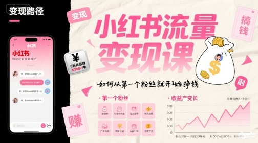 小红书流量变现课，如何从第一个粉丝就开始挣钱-3YVIP资源库