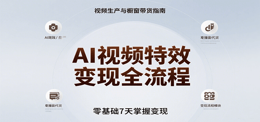 AI视频特效变现全流程，零基础7天掌握视频生产到橱窗带货变现-3YVIP资源库