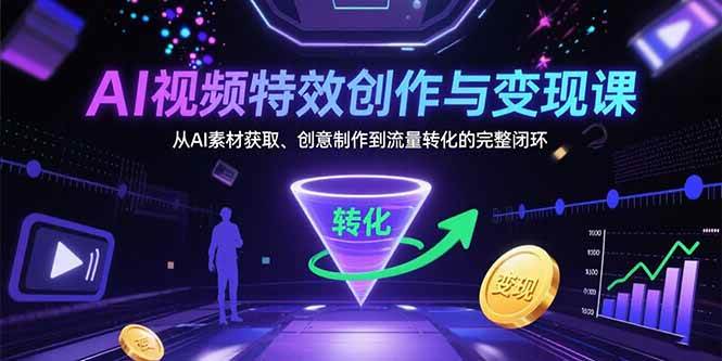 （15587期）AI视频特效创作与变现课：从AI素材获取、创意制作到流量转化的完整闭环-3YVIP资源库