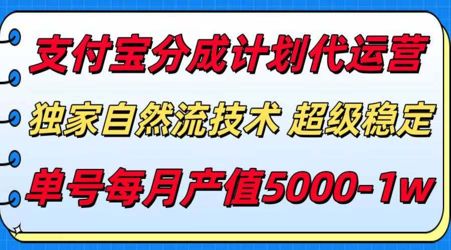 （15592期）支付宝分成计划代运营，最新自然流技术，收益稳定，单号月产5000＋！-3YVIP资源库