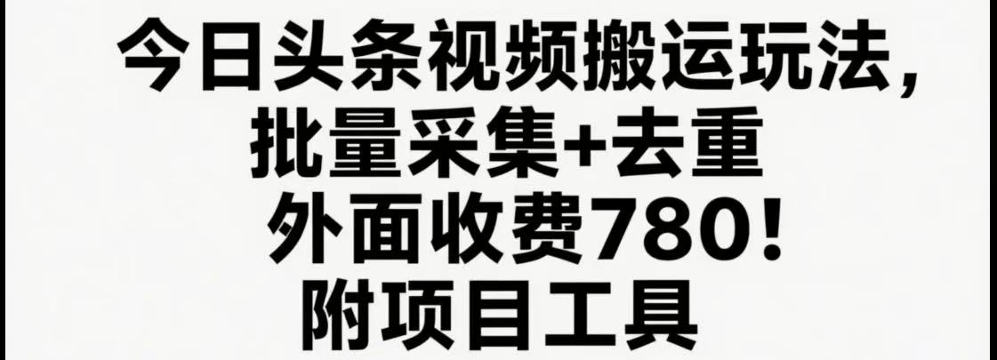 今日头条视频搬运玩法，软件一键去重，轻松日入500+附项目工具-3YVIP资源库