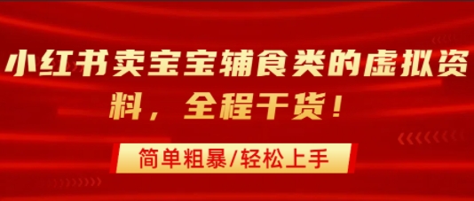小红书卖宝宝辅食类的虚拟资料，从引流到私域变现，全程干货，简单粗暴，轻松上手-3YVIP资源库