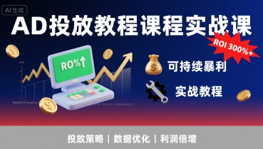 AD投放教程课程实战课，实现广告ROI300%+可持续暴利-3YVIP资源库