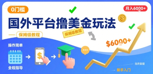 国外平台撸美金玩法，操作简单，0门槛，当月搞了6k+，保姆级教程【揭秘】-3YVIP资源库