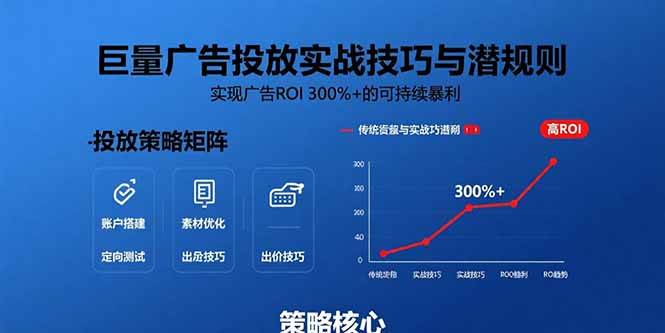 （15626期）巨量广告投放实战技巧与潜规则：实现广告ROI 300%+的可持续暴利-3YVIP资源库
