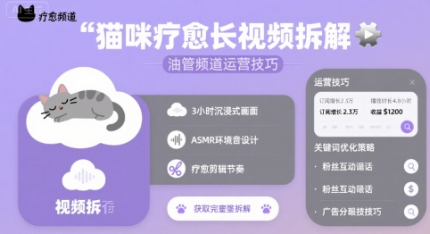 猫咪疗愈长视频拆解 &油管频道运营技巧-3YVIP资源库