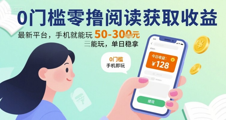0门槛零撸阅读获取收益：最新平台，手机就能玩，单日稳拿 50-3张 【揭秘】-3YVIP资源库